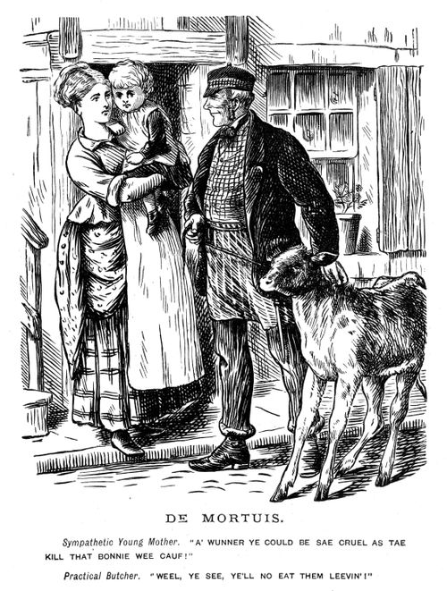 A butcher and a calf about to be killed