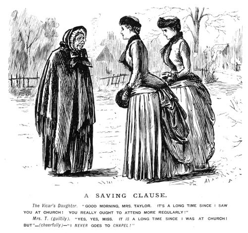 The daughter of a vicar questioning a lady on her poor attendance to church