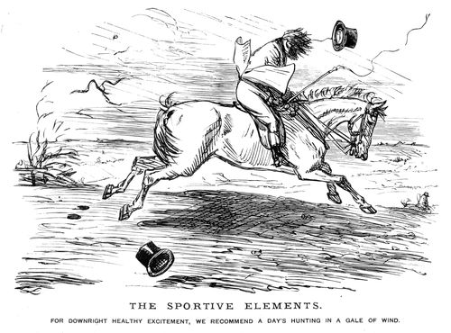 A man hunting in gale of wind