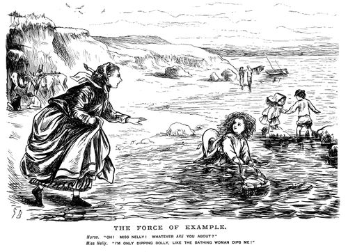 Child with doll in the sea