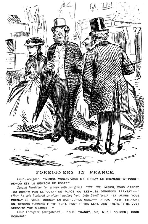 English men in France talking to each in French before they realise...