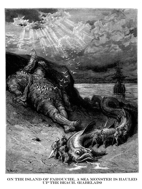 On The Island of Farouche, A Sea Monster is Hauled Up the Beach (Rabelias).