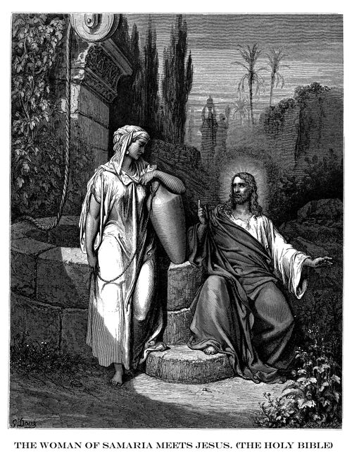 The Woman of Samaria Meets Jesus (The Holy Bible).