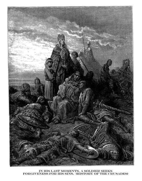 In his Last Moments, A Soldier Seeks Forgiveness for his Sins (History of the Crusades).