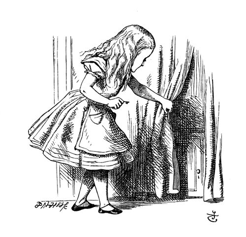 Alice in Wonderland: Alice finds a small door.