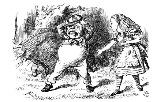 Alice Through the Looking Glass - Tweedledum Tears at his Hair.