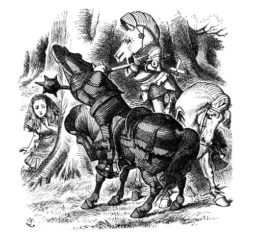 Through the Looking Glass - The White Knight and The Red Knight Battle.