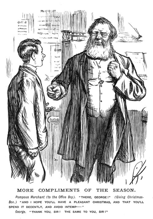 Merchant giving money to office boy