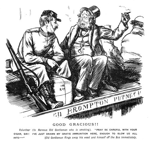 Volunteer rifleman on the omnibus