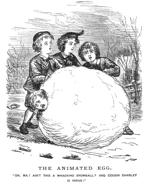 Boy rolled into a snowball