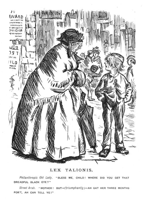 Boy with a black eye and concerned lady