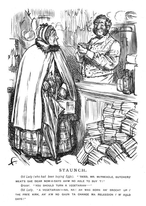 Staunch lady at grocer's
