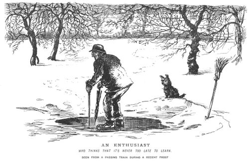 Old man learning to ice skate