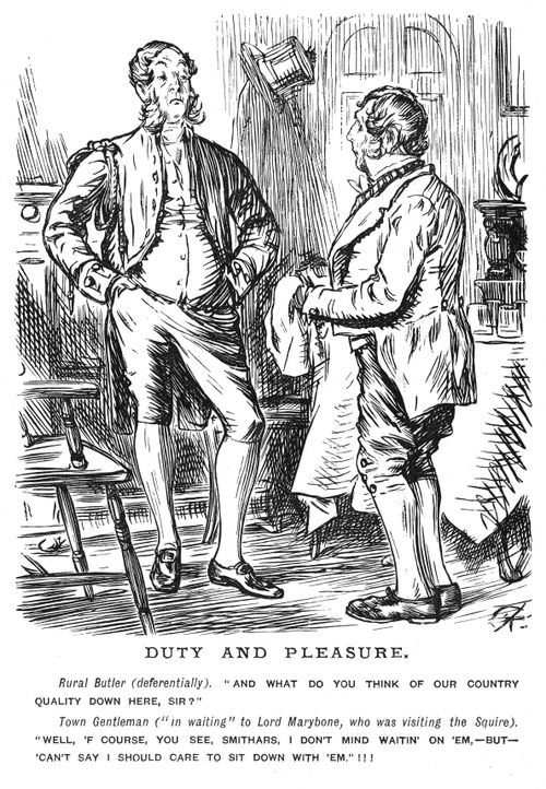 Rural Butler Speaking to Town Gentleman