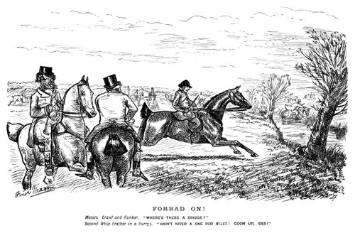 Huntsman preparing to jump over a river