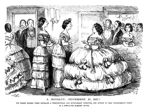 Ladies not wearing crinolines at a party