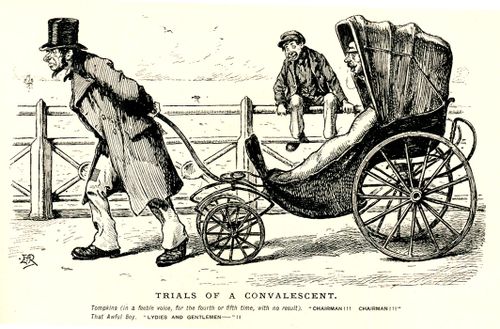 Convalescent being pulled in chair