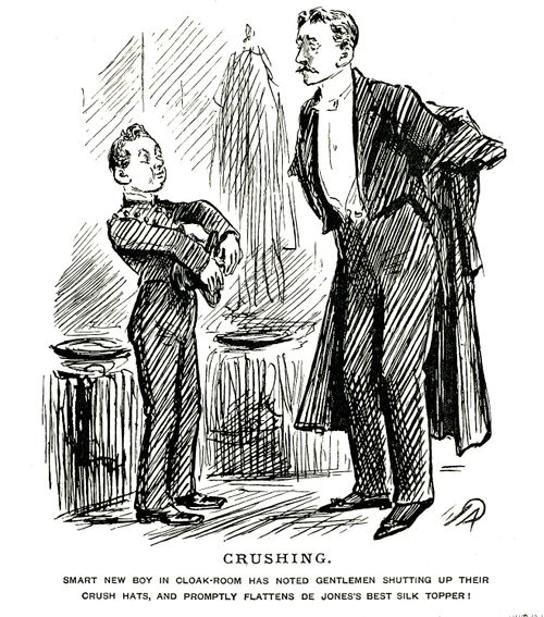 Cloak room boy crushes top hat