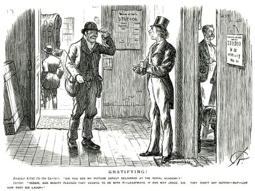 Amateur artist talking to carrier