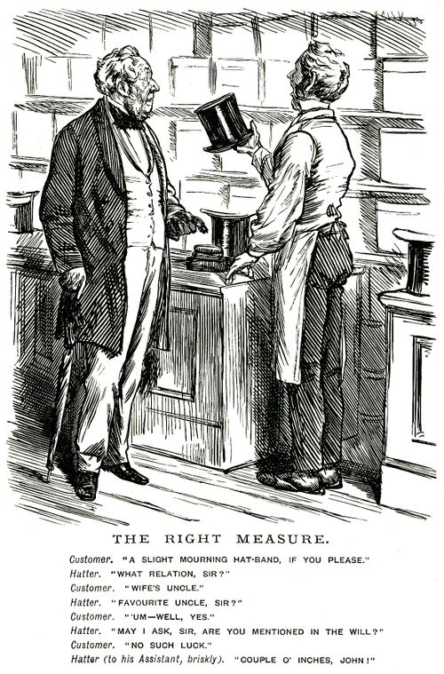 Man buying a mourning-band from a hatter