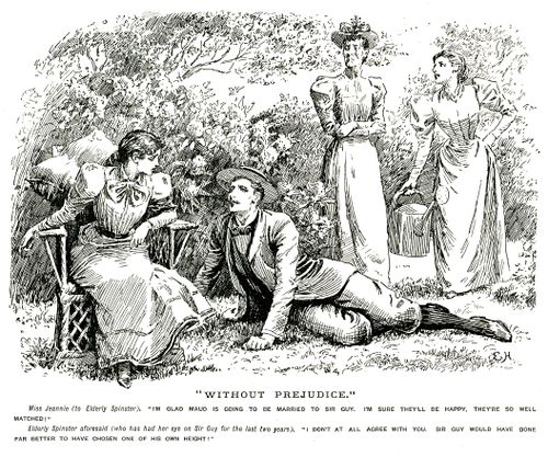 Elderly spinster commenting on a marriage