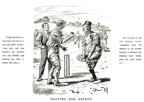 Cricketers discussing leg before wicket