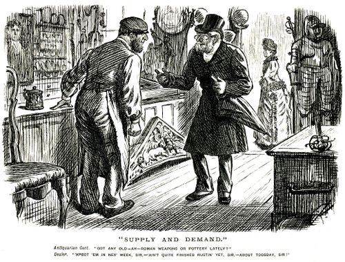 Antiques dealer and customer