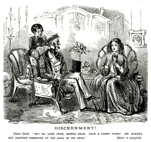 Boy commenting on a man's bald patch