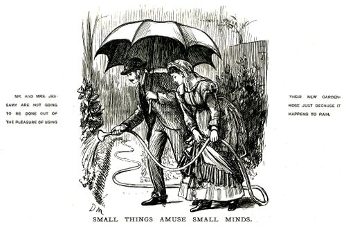 Couple using thier new garden hose in the rain