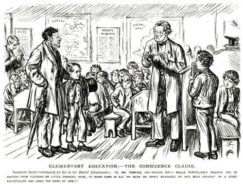 Teetotaler introducing his son to the schoolmaster