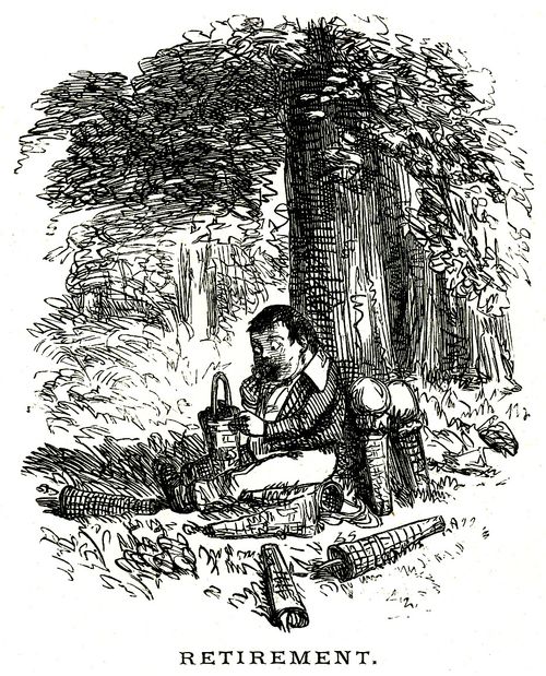 Boy eating greedily below a tree