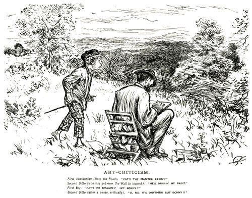 Boys inspect an artist's painting