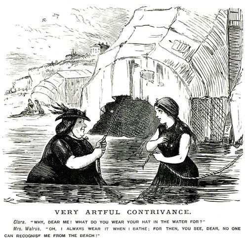 Bathing woman wearing a hat