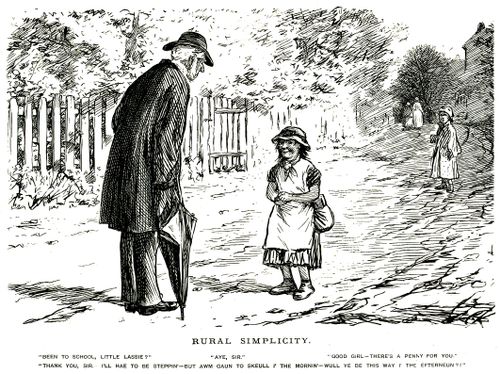 Man giving a penny to a child for going to school