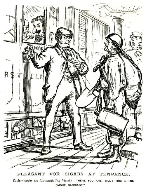 Working class man directed onto the first class carriage