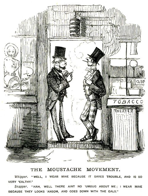 Two men discussing thier moustaches