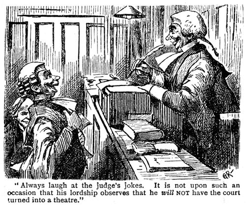 Barrister laughing at the judge's jokes