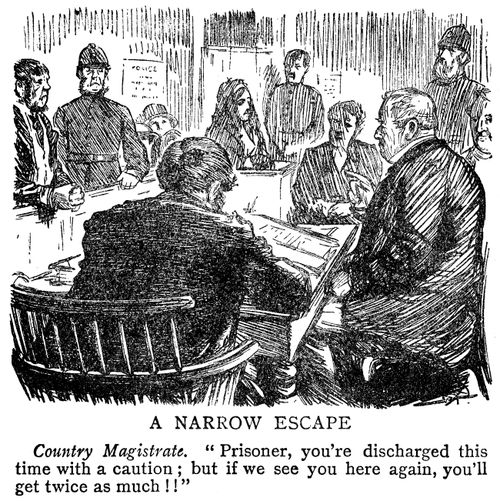Country magistrate cautioning a criminal