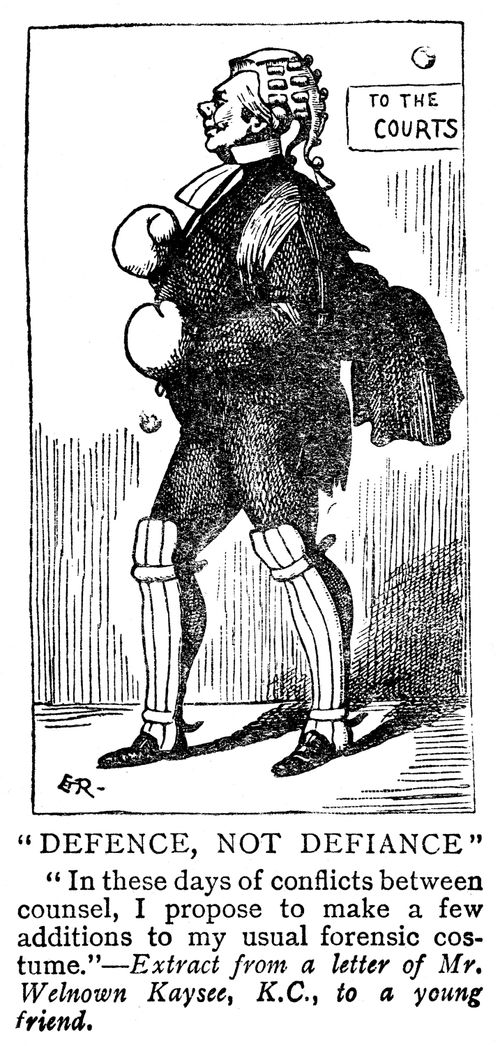 Barrister wearing boxing gloves and cricket pads