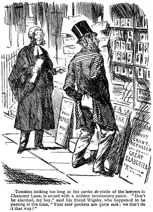 Man looking at the cartes de visite of the lawyers in chancery lane