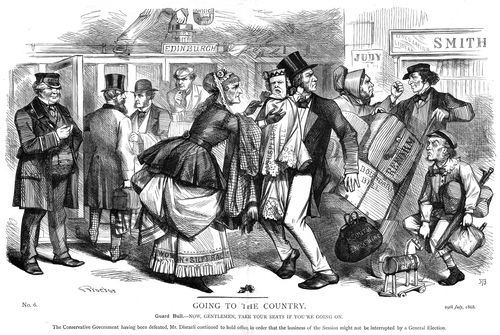 'The Conservative Government having been defeated, Mr. Disraeli continued to hold office, in order that the business of the Session might not be interrupted by a General Election.'