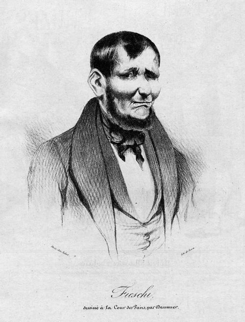Giuseppe Fieschi, drawing made during his trial for the attempted assassination of Louis-Philippe