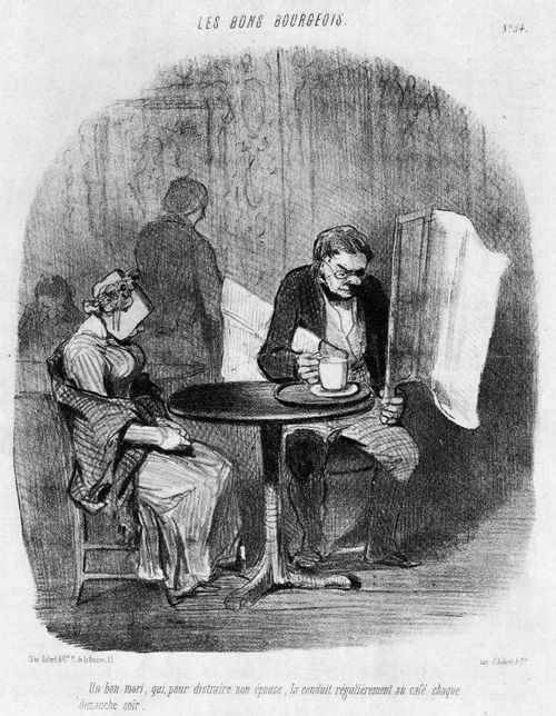 Les Bons Bourgeois - A good husband who takes his wife to a cafe every Sunday evening in order to entertain her