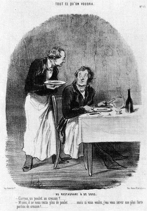 As you like it - 'Waiter, chicken with watercress please' 'I'm sorry sir we haven't any chicken left ... but if you wish I bring you a larger portion of watercress...'