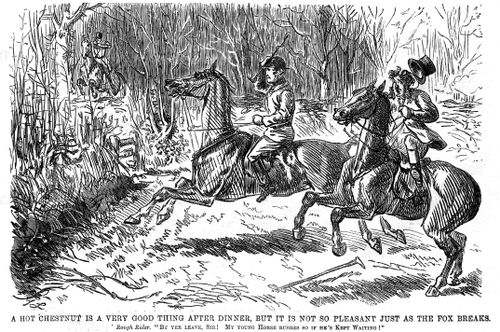Excitable horses in a fox hunt