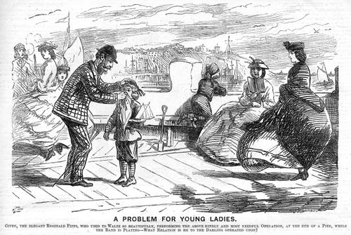 Young ladies ponder the relationship of a man with a young boy