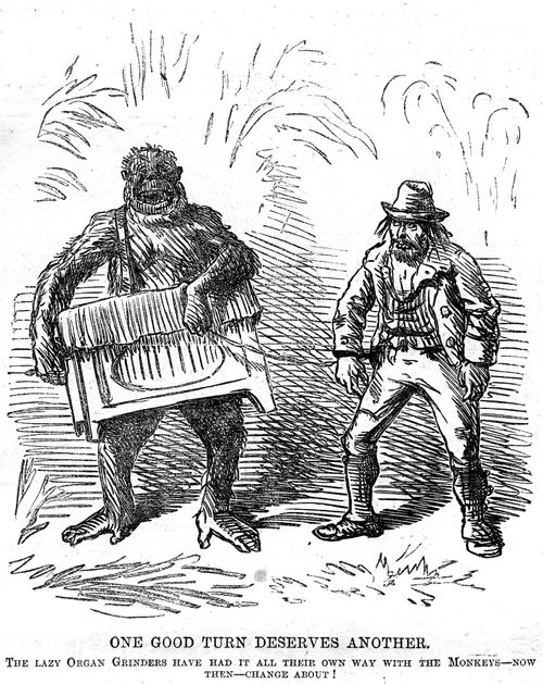Organ grinder and monkey having swapped roles