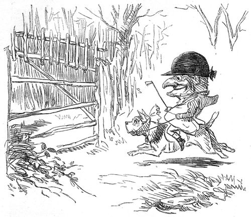 Mr. Punch riding a dog