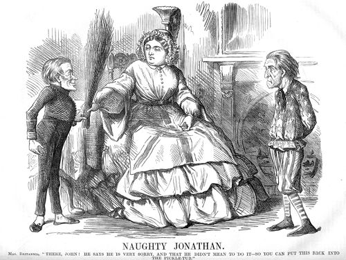 Britannia as a school mistress and America as a naughty boy