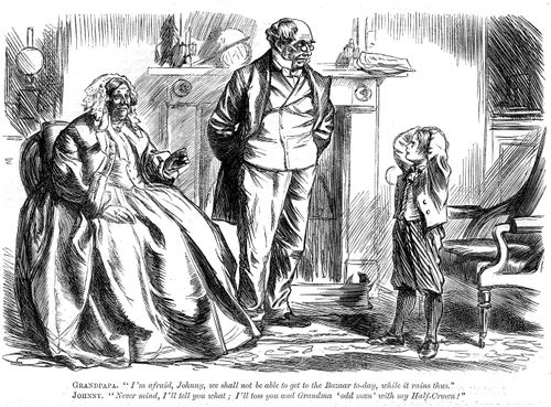 Boy with his Grandparents on a rainy day